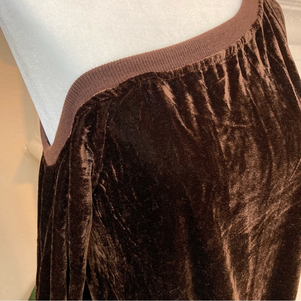 Chocolate Brown Velvet Off the Shoulder Long Sleeve Top Size Small - Picture 2 of 6
